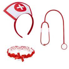 4/2/1件万圣节性感护士十字头箍听诊器笔套装角色扮演派对系列单人派对服装配饰，圣诞节女士奇趣时尚基础套装 - 彩色 - 查看 9