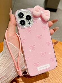 可爱简约粉色蝴蝶结波点手机壳，适用于 17 Pro Max、17 Pro、17、Air、17、16、15、14、13、12、11 Pro Max Plus，送给女孩的礼物，柔软保护后盖 - 粉蝴蝶+矽膠 - 查看 3