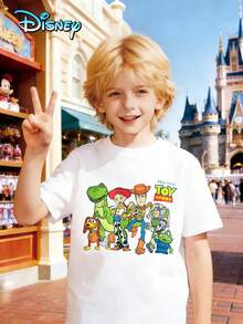 Printed With Disney Toy Story Pattern, Disney Officially Authorized High-Quality Children's T-Shirts, Perfect Gifts, Fashionable Casual Clothes, Children's Clothes For Boys, Boys' Gifts, Four Seasons, Creative And Personalized T-Shirts. - 白色 - 查看 1