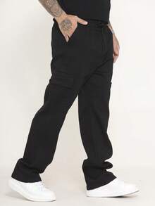 Men's Cargo Pants In Twill And Denim, Comfortable Oversized Casual Fit With 6 Pockets, Skate Style - Black - View 6
