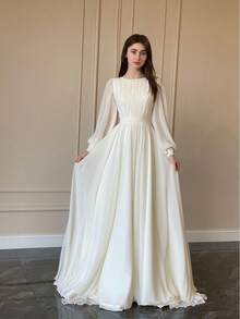 Spring Fashion Court Style French White Double Layer Chiffon Flared Princess Fairy Dress Long Dress - 黑色 - 查看 2