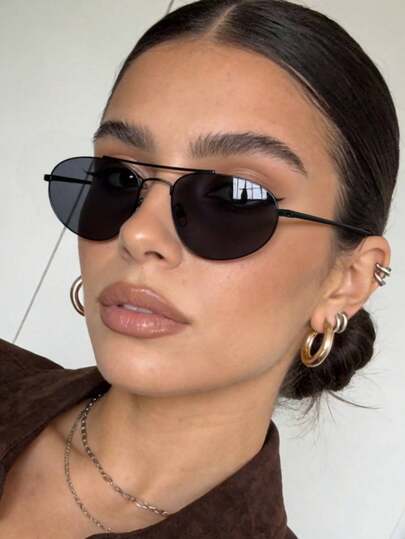 1 PC Women's Classic Double-Bridge Aviator Metal Fashion Glasses, Suitable For Everyday Outings And Styling. With Glasses Box