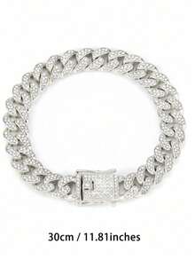 1件装水钻银色宠物项圈，嘻哈风格狗狗项链，闪亮全水钻项圈，适合猫狗 - 銀色 - 查看 6