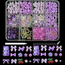 12-Compartment Box Mixed Resin Pearl Bow, Heart, Floral Decor Nail Art Accessories, Versatile & Cute Nail Supplies Nails Nail Charms Nail Gems - Nhiều màu 7 - Xem 7