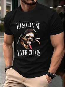 Men'S Skull Design T-Shirt, Perfect for Parties, Gift for Husband, Urban Fashion, Sizes S M L XL XXL XXXL, Summer, Lightweight And Breathable Short Sleeve T-Shirt, Summer Vacation, Men'S Shirts - Negro - Ver 2
