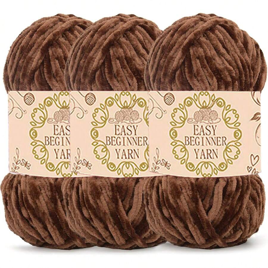 3件/套 150克 绒毛雪尼尔纱线，蓬松柔软的绒毛纱线，适合编织初学者的厚实柔软雪尼尔纱线 - 雪尼爾紗線 - 查看 1