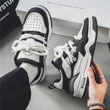 Men's Fashion Lace-Up Sneakers Plus Size, Non-Slip, Durable, Skateboarding Shoes-Skateboarding-Comfortable, Suitable For Outdoor Activities, Fashionable Street Style Platform Design. - Đen và trắng - Xem 3