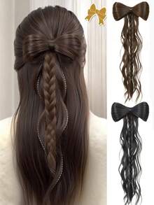 Bowknot Half-Tied Wig Braid, Korean Princess Style Duck Mouth Clip Buns Curly Hair Extension Ponytail - Multicolor - View 1