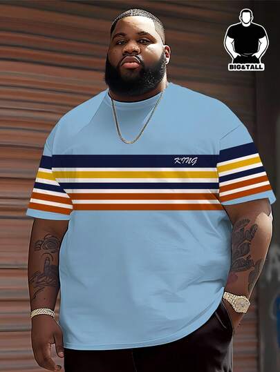 Striped Men's Outdoor Fitness Sports Top, 3D Print Quick-Dry Fabric, Casual Commute Business Menswear