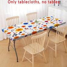 1pc Elastic Edge Tablecloth, Vibrant Orange Yellow Blue Pink Color Blocking, Healing Ditsy Floral Stretch Tablecloth, Spring Family Gathering Outdoor Party Gift, Home Decor, Suitable For Home Gatherings, Outdoor Decoration, Holiday Use, Indoor/Outdoor - Multicolor - View 9
