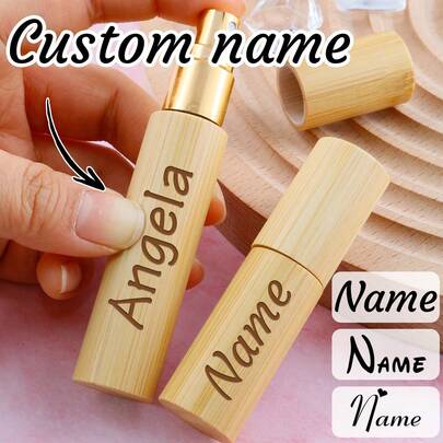 Chai nước hoa có thể tái sử dụng, in tên theo yêu cầu, kèm vòi xịt, bình xịt nước hoa du lịch bằng tre cá nhân hóa để sử dụng hàng ngày, hộp đựng nước hoa thanh lịch được thiết kế riêng cho bàn trang điểm hoặc túi xách, món quà tối giản có thể tùy chỉnh cho sinh nhật, kỷ niệm hoặc dịp đặc biệt.