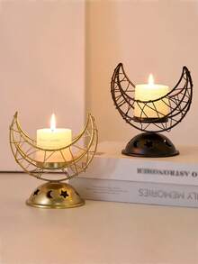 Modern Luxury Crescent Moon Tabletop Candle Holder Set – One Gold & One Black Holder – Gift Box – Perfect For Valentine's Day, Ramadan & Holiday Celebrations - Multicolor - View 3