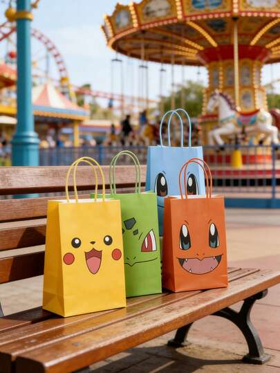 8pcs Kraft Paper Cartoon Anime Character Printed Pocket Candy Bags, Perfect For Birthday Supplies, Valentine's Day Party Favors, Everyday Party Gift Boxes, Packaging Bags, Or Party Gifts (4 Designs, 2pcs Each)
