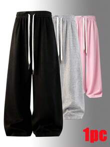 Women's Loose Fit Drawstring Waist Casual Wide Leg Pants, Everyday Wear Spring - Black - View 5