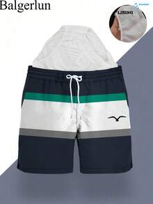 Short de plage décontracté pour homme, imprimé, taille élastiquée avec cordon de serrage, poches en biais, style hawaïen, séchage rapide, doublure en maille double couche, motif mouettes contrastées en 3D. - Multicolore - Voir 4