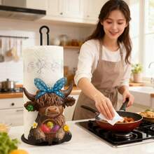 10.6 Inch Cast Iron Highland Cow Shaped Tissue Paper Holder - No Drilling Required, Surface Mount, Holiday Decor, Suitable For Kitchen, Bathroom And Party, Sturdy Iron Construction, Thanksgiving Celebration, Mother's Day Gift Decor - Blue - View 6
