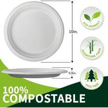 3/25/50个可堆肥圆形纸盘（白色/约26厘米） - 重型纸盘 - 由甘蔗纤维制成 - 适用于日常用餐、餐厅、家庭聚会、餐车、特殊活动、餐饮、婚礼、派对 - 防水、防油、微波炉加热、坚固、防切割。 - 彩色 - 查看 8