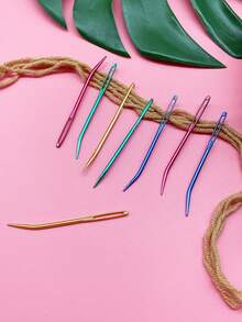 8pcs Colorful Curved Aluminum Yarn Sewing Needles, Large Eye Design Simplifies Threading, Compact And Portable, Available In Red, Yellow, Blue, Green, Suitable For Students, Knitting Enthusiasts, Crochet Players And Fiber Art Creators - Large-eye Aluminum Bent Needle - View 9
