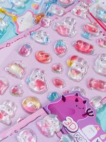 1 Set 2026 New Cute Animal Cartoon 3D Epoxy Resin Sticker Set, Phone Case Stickers, Themes Include Rabbit, Fruit, Food, Stars, Moon, Bear, Marine Animals, Cute Animals. Reusable Waterproof Stickers. - Multicolor - View 2