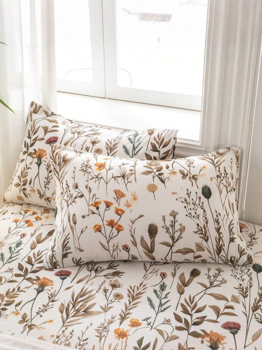1pc/2pcs/4pcs Floral Print Pillowcase, Breathable Soft Comfortable, Envelope Closure Suitable For Bedroom Sofa Home Decor, Retro Style Bedroom Living Room Home Decor, Pillow Insert Not Included, Suitable For All Seasons - Multicolor - View 1