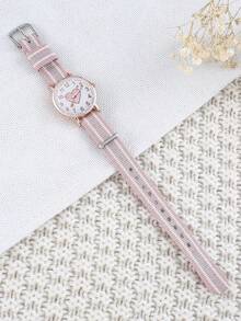 1pc Canvas Material Girl Cartoon Graphic Digital Children's Watch, Suitable For Back To School Season - Pink - View 5