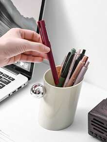 1pc Desktop Storage Organizer, Office & Study Stationery Pen Holder, Makeup Brush Holder, Multi-Function Storage Tube - Round - View 2