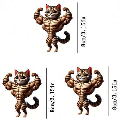 1/2/3 piezas Pegatinas de transferencia de calor de plástico duradero con patrones de gato de fitness, adecuadas para camisetas DIY, vaqueros, sudaderas, bolsas, almohadas (colores mixtos), manualidades navideñas, pegatinas decorativas de larga duración, adorno de ropa, decoración de fiestas