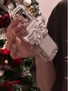 Stereoscopic Cat Ear, Polka Dot, Rhinestone Wing Design 17/16/Pro Max Phone Case, Niche Cute New Style Compatible With IPhone 15 Pro, 14 Pro, 13, Girly Fresh - Black and White - View 2