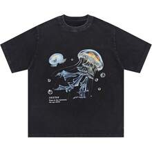 Laixton Men's Pattern T-Shirt Unisex Cotton Oversized T-Shirt Short Sleeve Retro Streetwear Casual T-Shirt Top Comfortable Washed Cotton T-Shirt - 清涼水洗黑色 - 查看 6