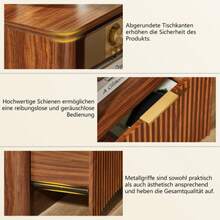 Genuteter Nachttisch Mit Offener Schublade Und Goldenen Griffen, Platzsparend, Geeignet Für Schlaf- Und Wohnzimmer, Nussbaum-Optik - Redwood - View 5