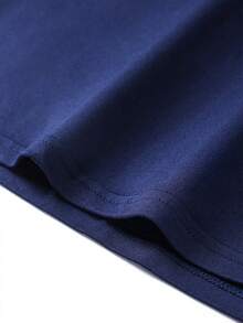 Men's Classic Half-Turtleneck Short Sleeve T-Shirt, Fashionable Summer Outfit - Navy Blue - View 4
