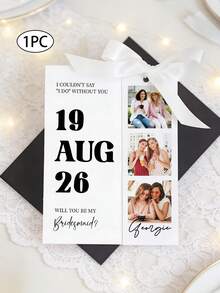 1/3 Customized Photo Striped Bridesmaid Proposal Cards, Personalize Photos & Text, Bridesmaid Proposal Card Template, Will You Be My Bridesmaid? Photo Proposal Cards, Boho, Rustic, Modern Minimalist Wedding Calligraphy - Multicolor - View 8