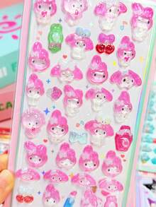Pegatinas de cristal 3D con diseños japoneses lindos, estilo dulce y soñador de chica, y estética minimalista, que presentan diversos patrones artísticos y prácticos. - Multicolor - Ver 5
