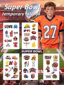 5 piezas Tatuajes temporales para niños, juguetes para niñas, diseños de fútbol americano y rugby, coloridos, a prueba de sudor y desechables para niños y niñas en cara, brazo, cintura, pecho, pierna, abdomen, cuello, mano, dedo y espalda para baile, fiesta y actuaciones en el escenario, arte corporal modernista - Multicolor - Ver 2