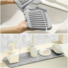 1pc 30cm/11.81in Faucet Splash Guard - Non-Slip Sink Mat With Quick Dry And Easy Clean Design, Suitable For Kitchen/Bathroom Sink - Grey - View 8