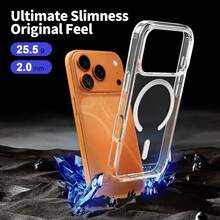 Hadaasi 1pc Official Genuine Transparent Magnetic Acrylic Hard Crystal Clear Protective Case With MagSafe, Anti-Yellowing, Shock-Proof, Compatible For IPhone 17 /16/ 15/14/13/12/11/Plus/Pro/Pro Max 17Air And Galaxy S25/S24 Plus/S23/S22/S21 Ultra - Trong sáng - Xem 5