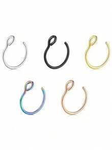 1/3/5个装 14K镀金D形朋克风鼻夹，不锈钢鼻中隔环，适合青少年佩戴 - N-D/2 - 查看 9