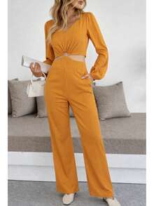 Beautiful Summer Fashion Palazzo With Solid Color, Side Cuts And Texture - 橘色 - 查看 2