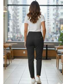 Women's Twill Pants With Lycra And Inset Pockets - Black - View 3