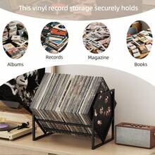 Estante de almacenamiento de discos de vinilo, soporte de discos de vinilo, 100 Lps, estante de exhibición para almacenamiento de registros y soporte, organizador de discos de metal de - 1 nivel - Ver 7