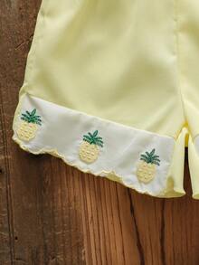 Ensemble de 2 pièces pour bébé fille: débardeur à volants avec nœud et motif ananas, short à volants ananas et chapeau de soleil. Tenue mode et polyvalente pour le quotidien, les fêtes et les sorties au printemps/été - Multicolore - Voir 9