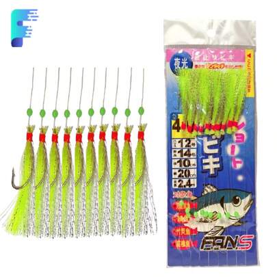 每袋10个鱼钩，用于鲑鱼和鲭鱼海水垂钓的10臂沙比基钓组串钩