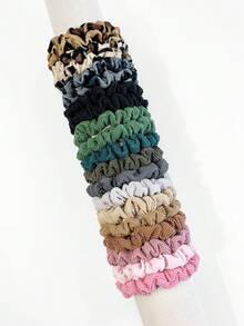 20pcs Mixed Color Scrunchies Set, Including Leopard Print & Solid Color, High Elasticity Hair Ties, Versatile Hair Accessories Ponytail Holders Hair Elastics Hair Rubber Bands Hair Rope - Multicolor - View 1