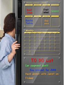 1 套透明金色计划板（含 6 支磁性白板笔）空白周/月计划磁性备忘录板，可擦写办公提醒板，冰箱日历展示板 - 磁性展示板 - 查看 3