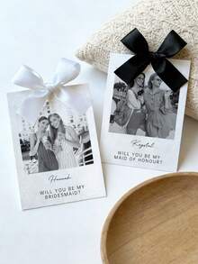1/3pcs Customized Photo & Text Bridesmaid Proposal Cards, Minimalist Style Bridesmaid Proposal Card Template With Bow, Will You Be My Bridesmaid Cards - Multicolor - View 3