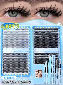 640/592/576PCS False Eyelashes, 10D-100D And Multi Styles Large Capacity Individual Lash Clusters, Natural Look And Long-Lasting, Wispy Eyelash Extension Kit Lashes Clusters With Lash Bond, Seal Lash Brush And Tweezer, Friendly To All Kinds Of Skin Types, Suitable For Party, Festival, Wedding And Travel Using, Great Gift For Women Or Girls - 藍色 - 查看 3
