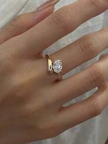 6pcs Luxury Rhinestone & Faux Pearl Flower Heart Copper Asymmetrical Rings, Versatile & Elegant For Women Everyday & Holiday Wear - Six-piece Ring Set - B - View 8