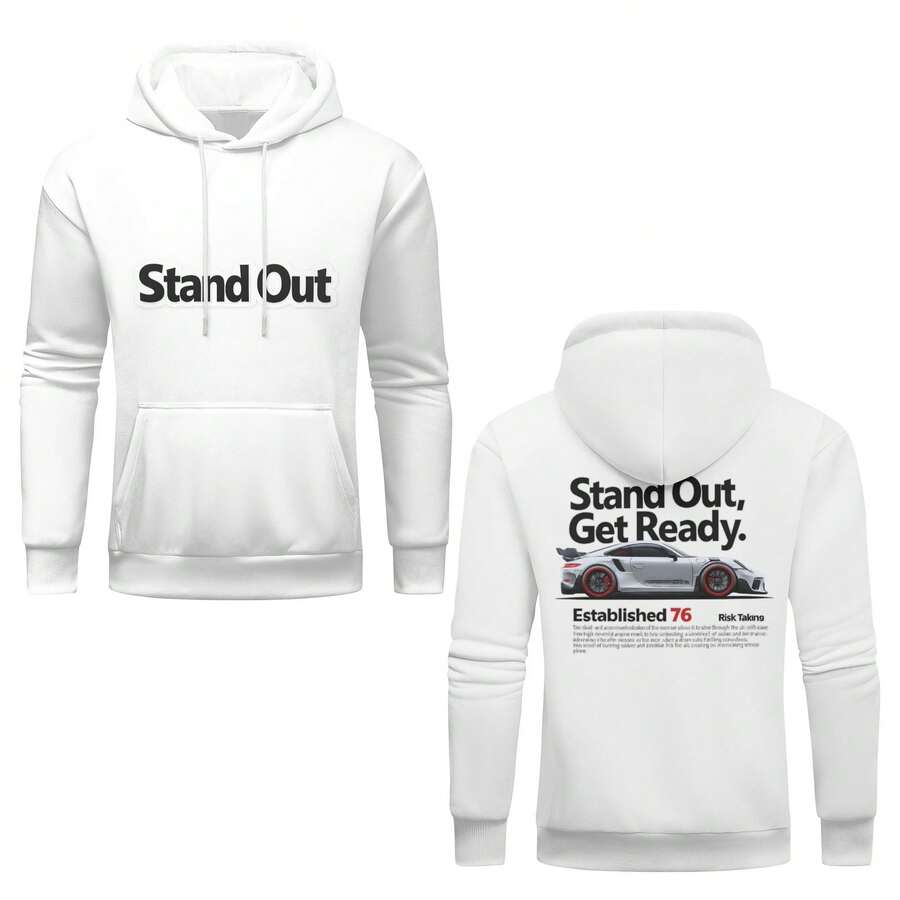"You Are Already Excellent Enough" - Men's Casual Long-Sleeved Hooded Sweatshirt With Drawstring, Suitable For Autumn And Winter Wear, A Perfect Gift For Your Boyfriend. - White - View 1