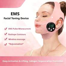 EMS Face Lifting Strap, Micro Current Low Frequency Massager, V-Line Mask Chin Up Mask, Intelligent Electric Face Lifting Mask, Soft Lycra Double Chin Strap For Facial Contouring,Skin Firming,Jaw Exerciser - Pink - View 2