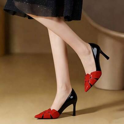 New Spring Fashion Thick Heel Pointed Toe High Heels, French Style Versatile Slip-On Pumps